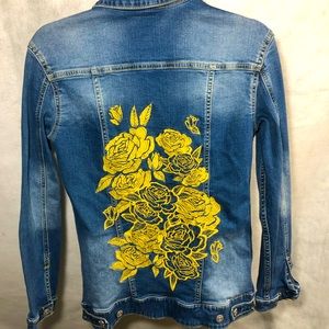 Lularoe Jeans jacket Women Extra Small Embroidered Flowers Denim